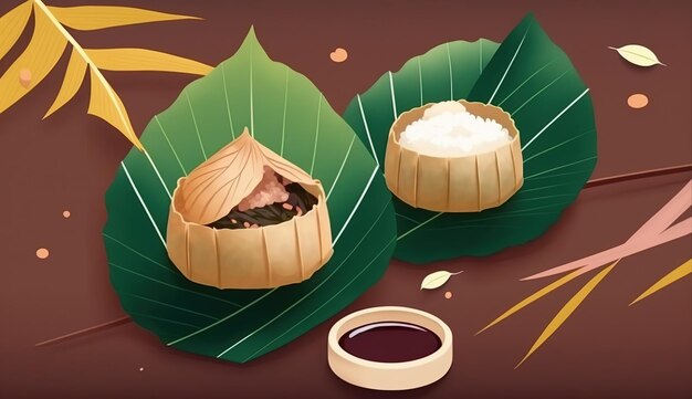 Zongzi Rice dumpling for Chinese traditional Dragon Boat Festival Duanwu Festival AI Generated