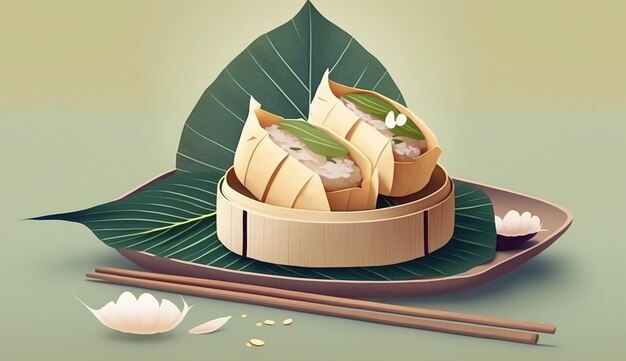 Zongzi Rice dumpling for Chinese traditional Dragon Boat Festival Duanwu Festival AI Generated