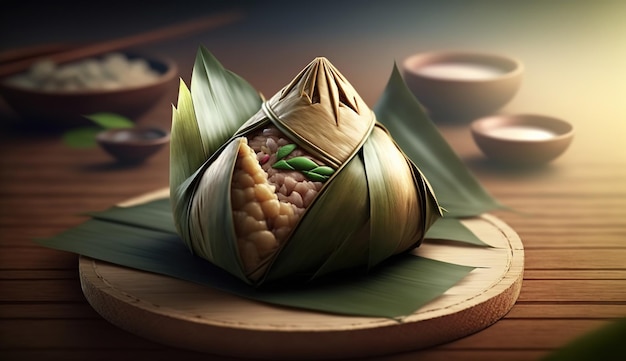 Рисовые клецки Zongzi для традиционного китайского фестиваля лодок-драконов Фестиваль Duanwu AI Generated