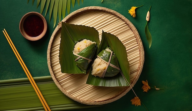 Zongzi Rice dumpling for Chinese traditional Dragon Boat Festival Duanwu Festival AI Generated