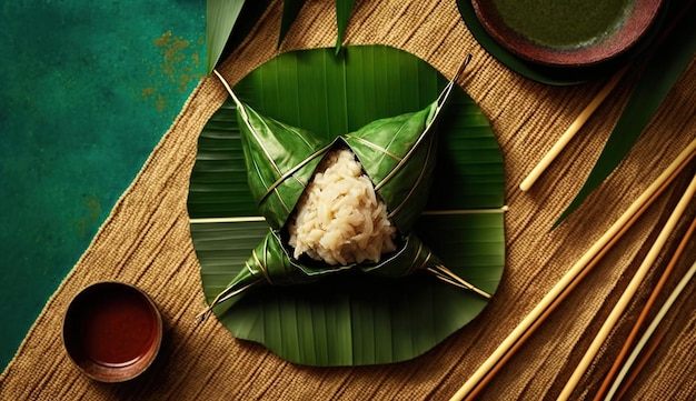 Zongzi Rice dumpling for Chinese traditional Dragon Boat Festival Duanwu Festival AI Generated