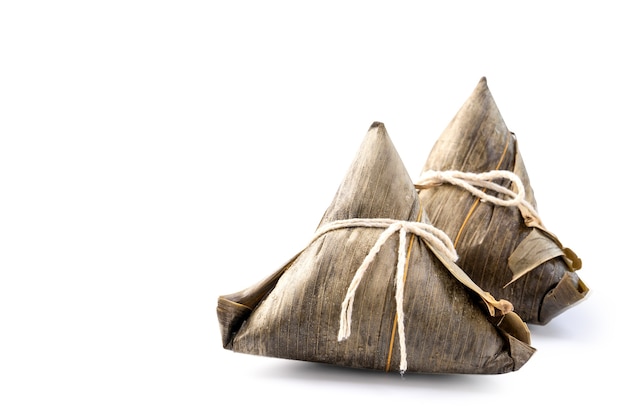 Zongzi, rice dumpling - Design concept of famous food in duanwu dragon boat festival, close up, clipping path, cut out, isolated on white background
