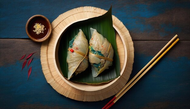 Zongzi Rijstbol voor Chinees traditioneel Drakenbootfestival Duanwu Festival AI gegenereerd