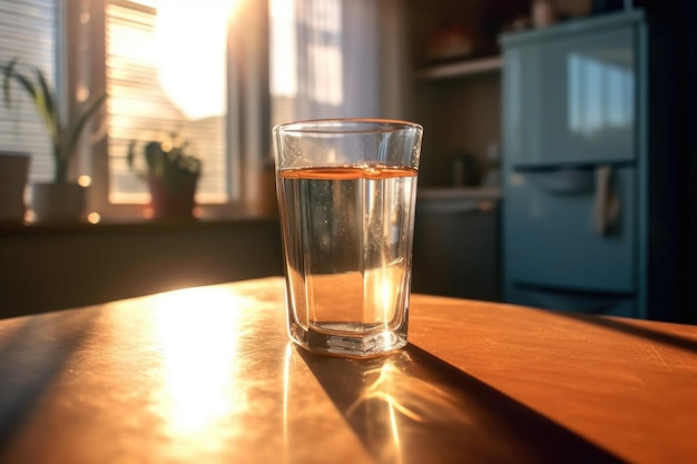 Zonlicht dat door een glas gefilterd water loopt