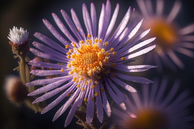 Zonlicht en een parnara guttata op een bloeiende Tatarische aster