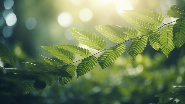 Zonlicht schijnt door frisse groene bladeren.