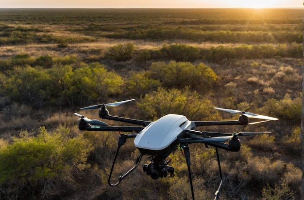 Foto zonne-aangedreven drone in een veld