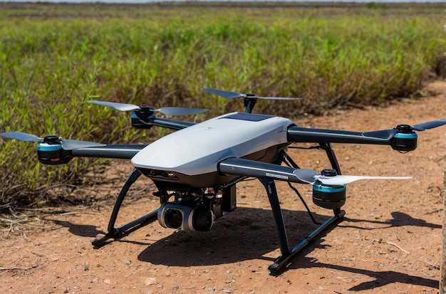 Zonne-aangedreven drone in een veld