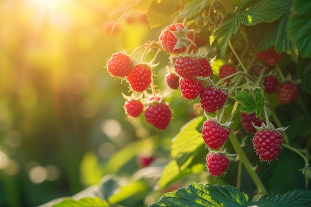 Zonnebloede frambozen op de wijnstok