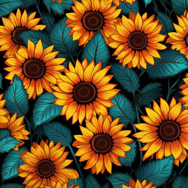 Zonnebloem bloempatroon achtergrondontwerp patroonontwerp met zonnebrand