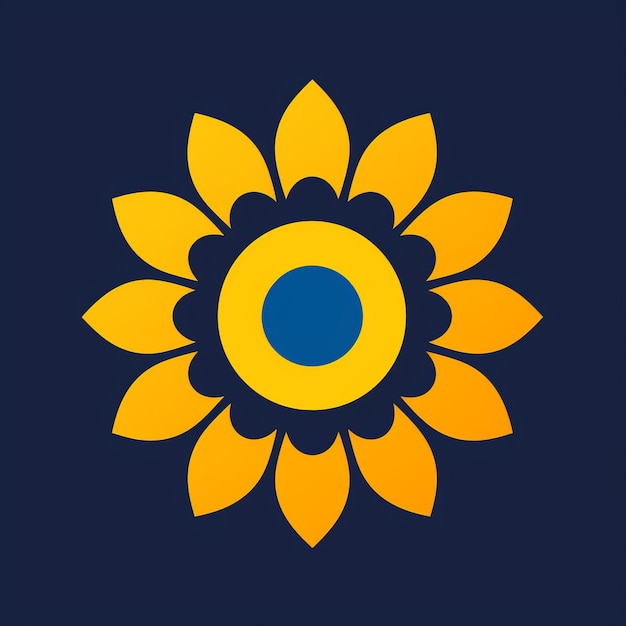 Foto zonnebloem icon donkergeel en zeeblauw graphic designgeïnspireerd logo