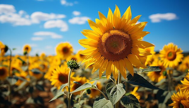 Zonnebloem natuur levendige bloesem verheldert de weide in de zomer gegenereerd door kunstmatige intelligentie