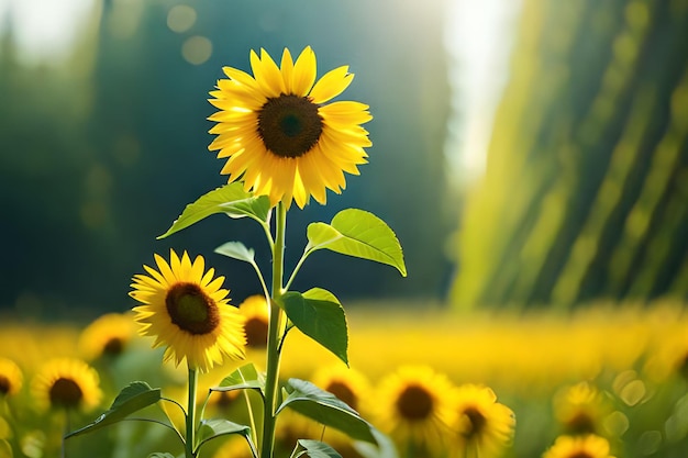 Zonnebloemen in een veld met een wazige achtergrond