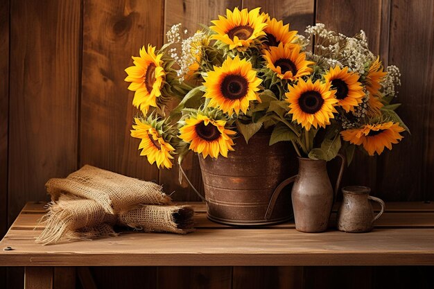 Foto zonnebloemen met een boeket ballonnen.