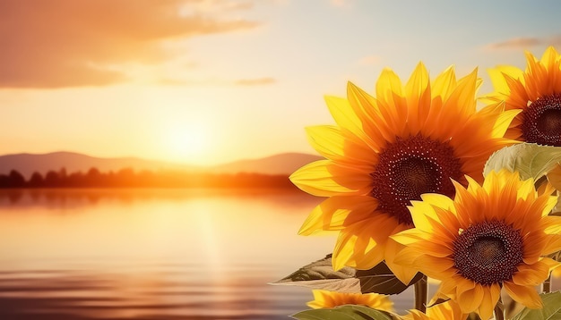 Zonnebloemen op het veld bij zonsondergang