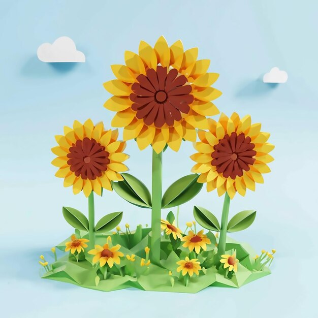 Foto zonnebloemen papercraft achtergrond van kinderen