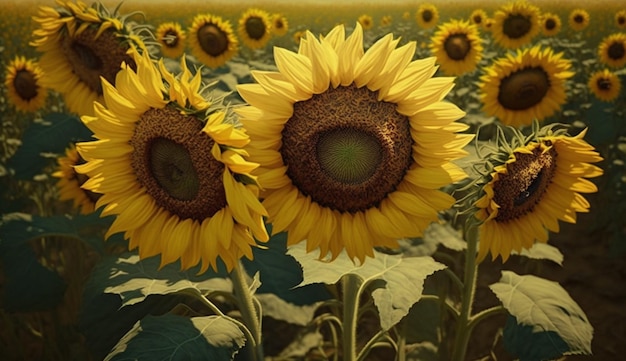 Zonnebloemvelden bloeien levendige gele schoonheid in de natuur gegenereerd door AI