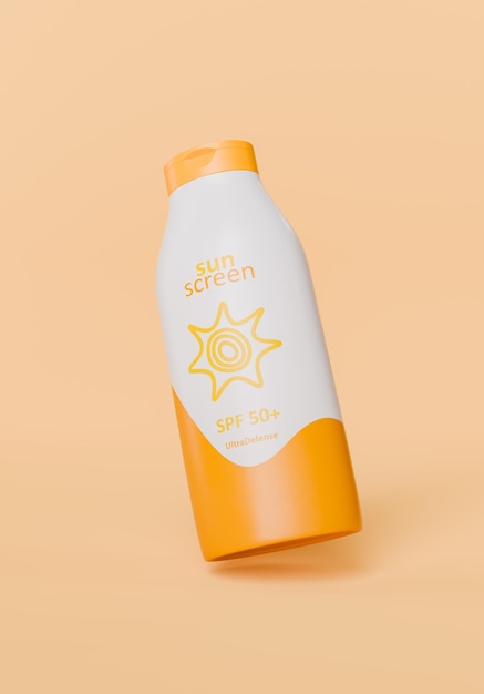 Foto zonnebrandcrème met spf 50 bescherming op zachte perzik achtergrond