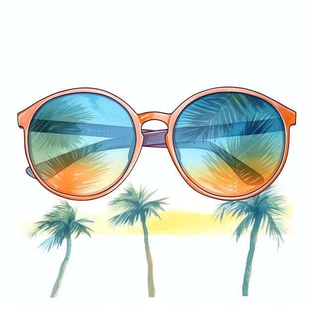 zonnebril eenvoudig levensaccessoire voor zomerdag in tropische kleur waterverf in hawaii