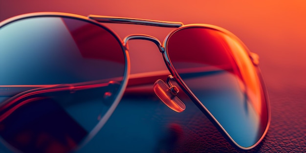 Zonnebril in een ijzeren frame met bruin glas op leren achtergrond