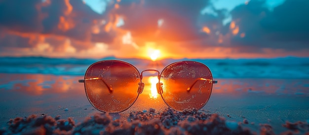 zonnebril op een strand met de zon achter hen