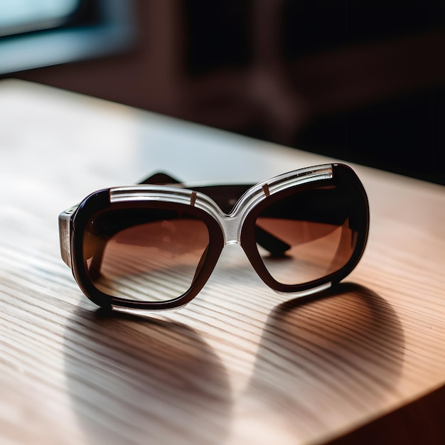 Zonnebrillen op een houten tafel