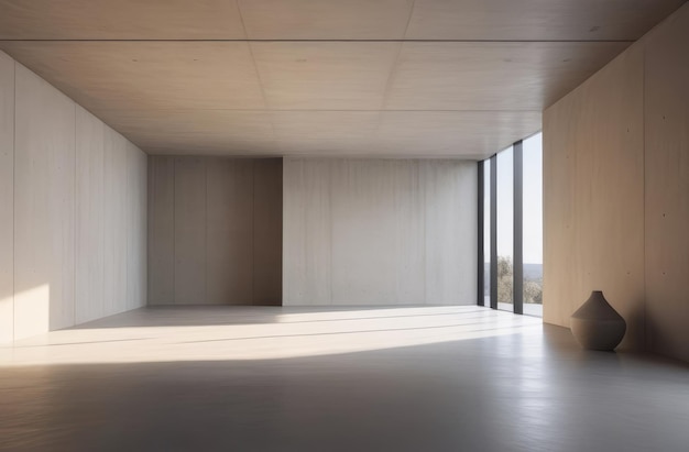 Zonnelichte architectonische ruimte Minimalistisch interieur met beige muren betonnen vloer in een lege kamer