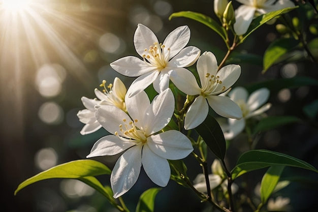 Foto zonnelichte witte bloemen