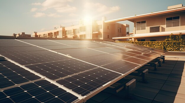 Zonnepaneel geïnstalleerd op het dak van een gebouw dat schone energie efficiënt benut