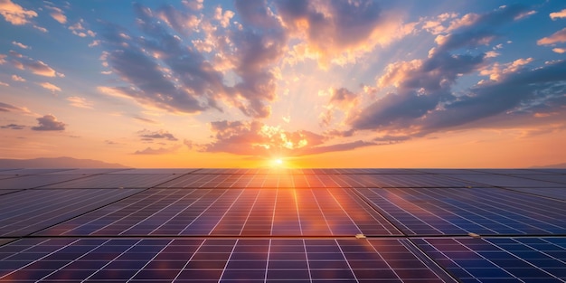 zonnepanelen bij zonsondergang hernieuwbare groene energie Generatieve AI