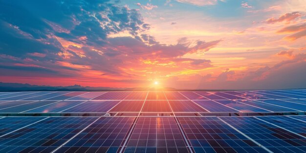 zonnepanelen bij zonsondergang hernieuwbare groene energie Generatieve AI