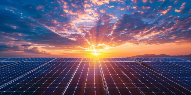 zonnepanelen bij zonsondergang hernieuwbare groene energie Generatieve AI