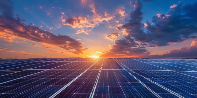 zonnepanelen bij zonsondergang hernieuwbare groene energie Generatieve AI