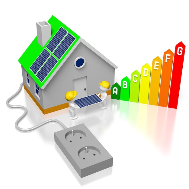 Foto zonnepanelen concept 3d illustratie