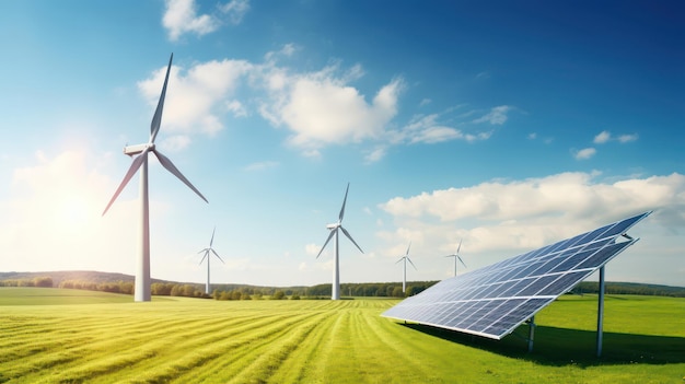 Zonnepanelen en apparatuur voor het opwekken van windenergie op een groene boerderij