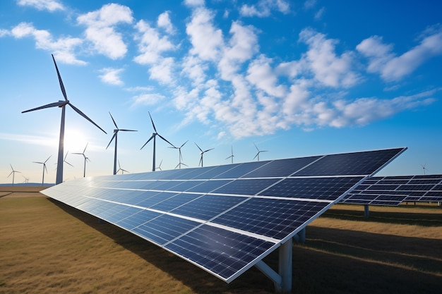 Zonnepanelen, fotovoltaïsche cellen en windturbines Generator van elektriciteit door Ai te genereren