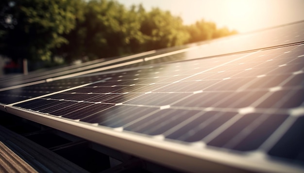 Zonnepanelen genereren elektriciteit uit zonlicht en stimuleren duurzame industriële ontwikkeling, gegenereerd door kunstmatige intelligentie