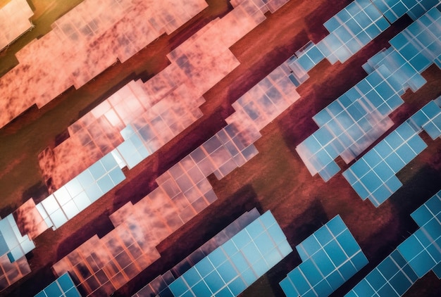 Zonnepanelen in een veld vanuit de lucht