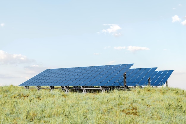 Zonnepanelen in grasveld 3D renderen