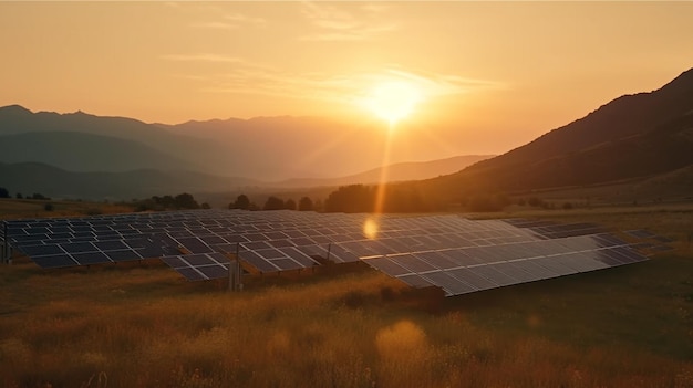 Zonnepanelen op een groen veld Generatieve AI