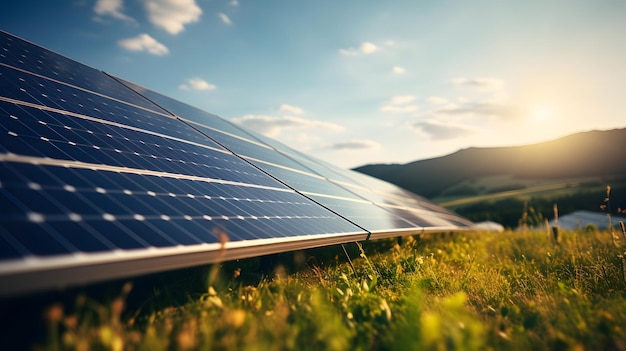 zonnepanelen op een groen veld groene overgang zonne-energie uit hernieuwbare bronnen