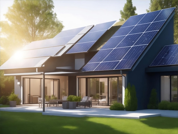 Zonnepanelen op een modern huis Generatieve AI illustratie