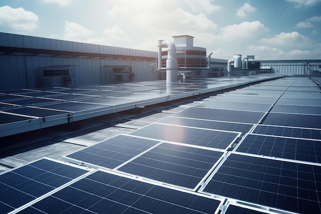 Zonnepanelen op het dak van de fabriek