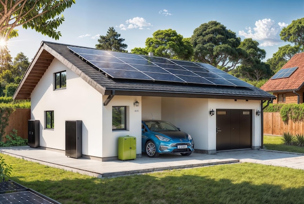 Zonnepanelen op het dak van een elektrische bungalow