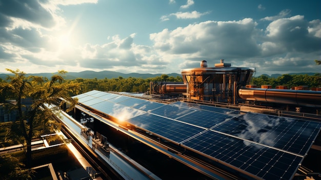 Zonnepanelen op het dak van het gebouw