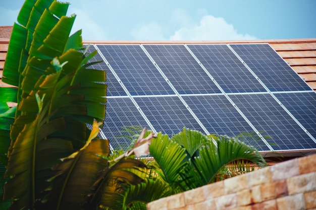 Foto zonnepanelen op het dak van het resorthuis