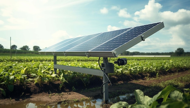 Zonnepanelen op het veld die het veld water geven