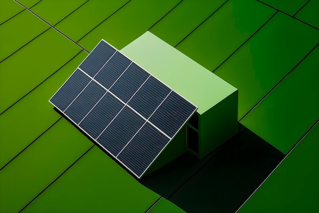 Zonnepanelen op huis in veld eco-alternatief voor groene energie AI gegenereerd