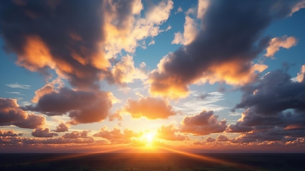 Zonnesteek en zonsondergang hemel met wolken op een bewolkte dag Generatieve AI