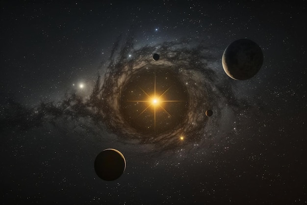 Zonnestelsel schema de zon met planeten op de Universum-sterachtergrond geleverd door NASA